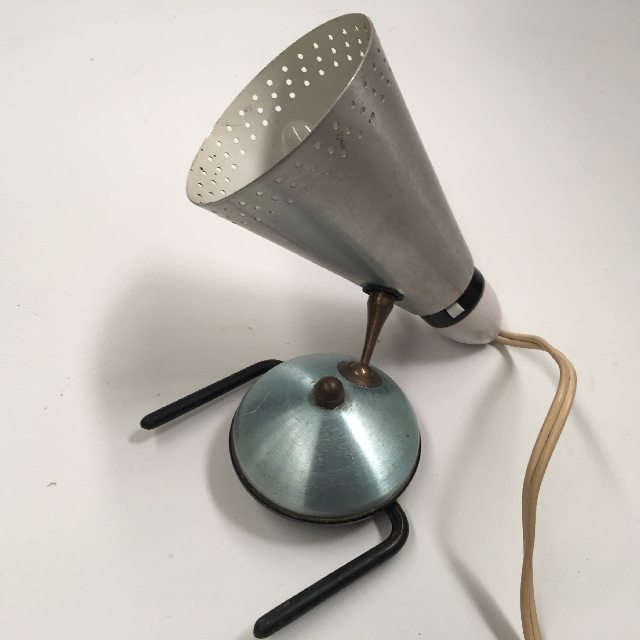 LAMP, Bedside Light (Clip On) - 1950s 60s Blue Silver Anodised